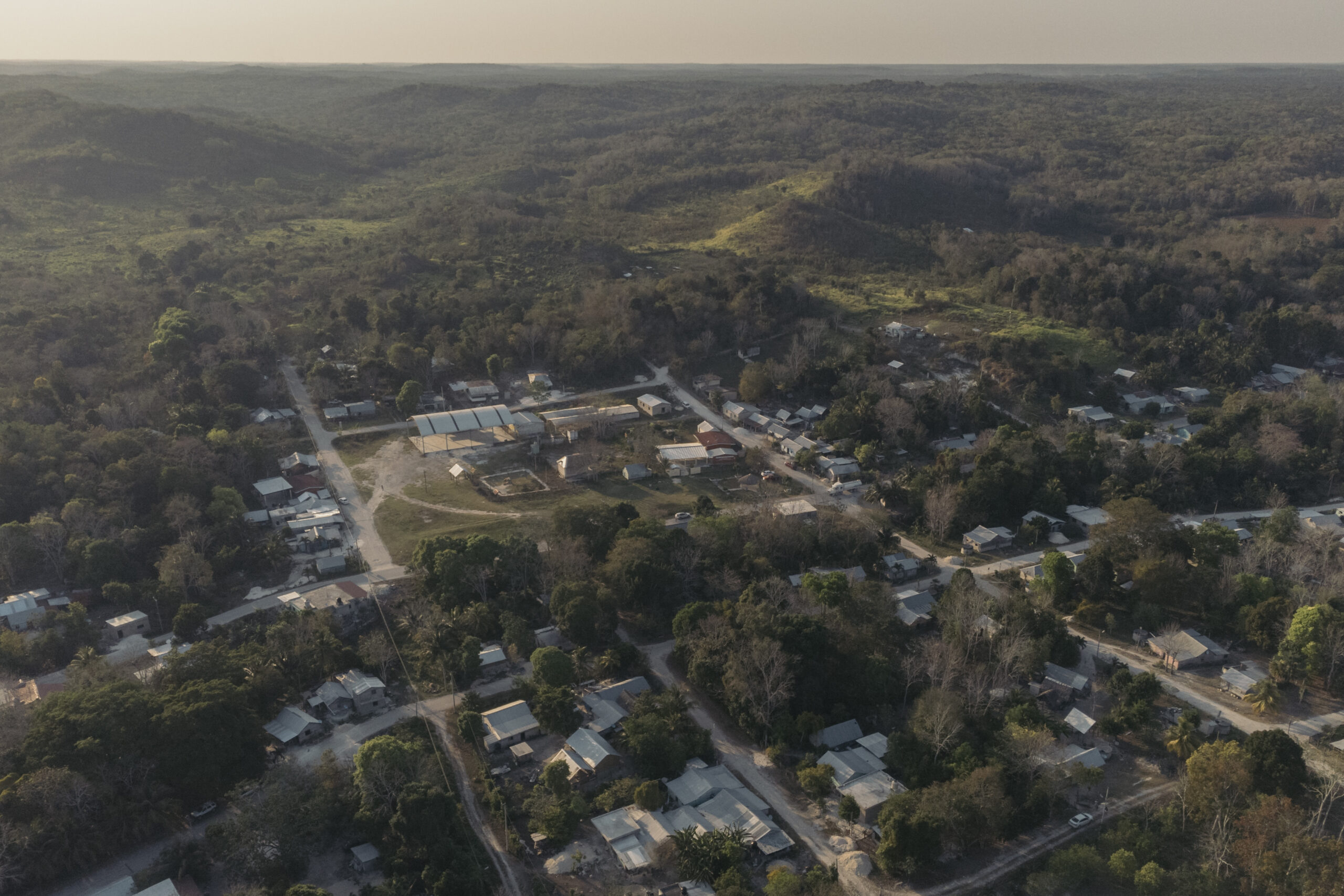 Vista aérea de la comunidad 20 de Noviembre, municipio de Calakmul, Campeche.